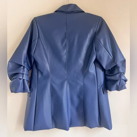Venti6 Women’s Italian Vegan Leather Blue Blazer Jacket NWT! - Picture 5 of 6